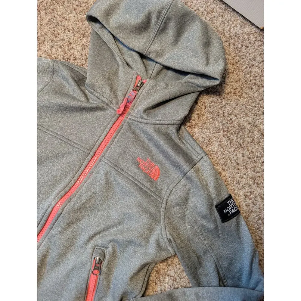 The North Face Girls Full Zip Fleece Hoodie Heather Gray Pink Size M 10/12